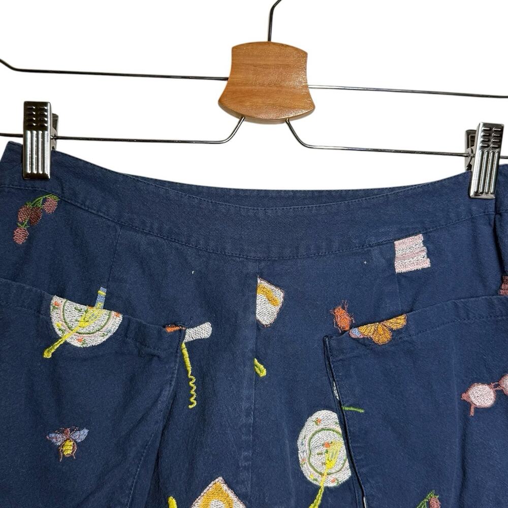 Samantha Pleet Indigo Blue Cotton Novelty Embroidered High Rise Sun Shorts 4 - Picture 4 of 9